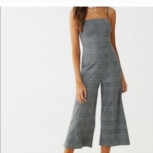 Forever 21 Gray Houndstooth Print Cropped Wide Leg Jumpsuit, Medium